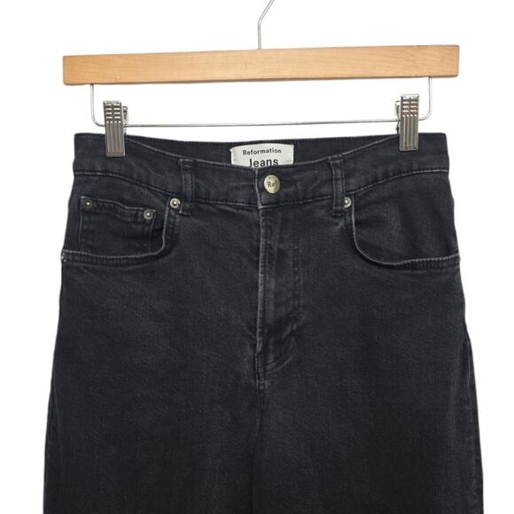 Reformation Womens Size 27‎ Black Emma High Rise Wide Leg Raw Hem Jeans 17800 - Picture 9 of 11